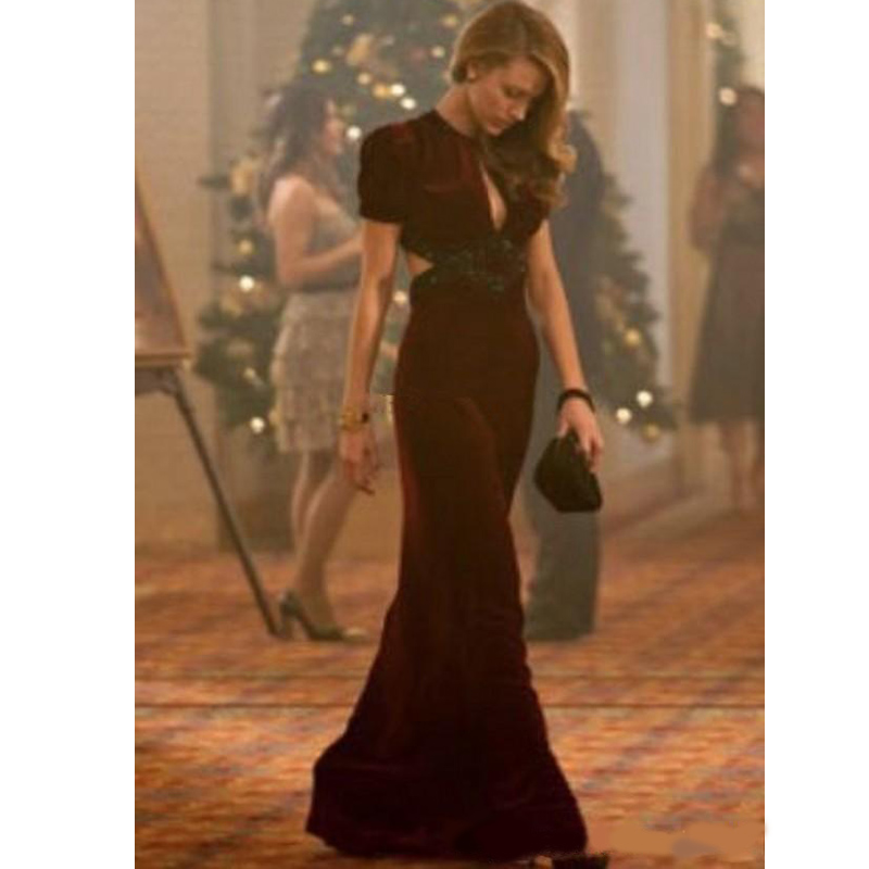Beautiful Blake Lively prom Dresses Age of Adaline Film Sexy V Neck Short Sleeve Keyhole Neck 2020 Long Formal Dresses Party Evening Gown