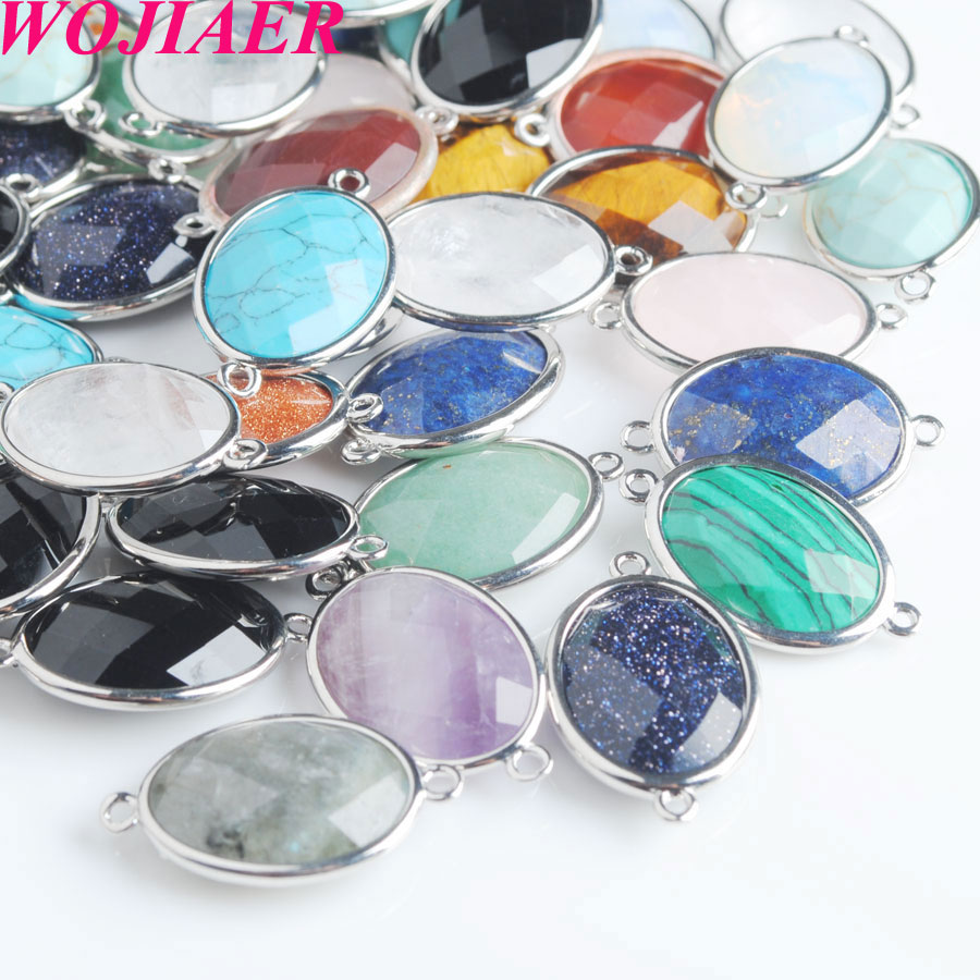 WOJIAER Natural Stone Gem Oval Beads Silver Section Loose Beads for Charm Jewelry Making Necklace DIY Bracelet BZ902