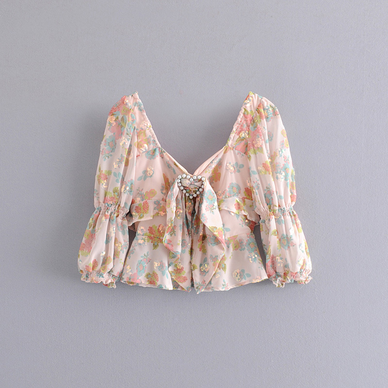 Summer Women Sweet Heart Sequins Embroidery Floral Print Smock Female Square Backless Sexy Blouse Casual Blusas Mujer 210520, Beige
Summer Women Sweet Heart Sequins Embroidery Floral Print Smock Female Square Backless Sexy Blouse Casual Blusas Mujer 210520, Beige