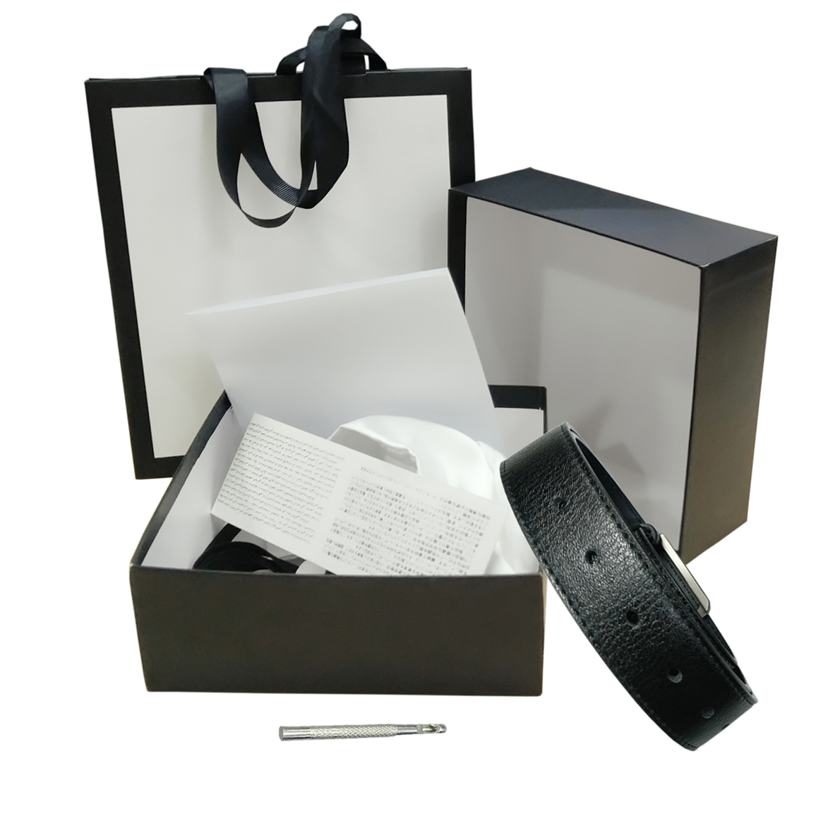 Belts Womens Mens Belt Black Genuine Leather Gold Smooth Buckle with White Box White Dust Bag White Gift Bag Black Card 64 8512
Belts Womens Mens Belt Black Genuine Leather Gold Smooth Buckle with White Box White Dust Bag White Gift Bag Black Card 64 8512