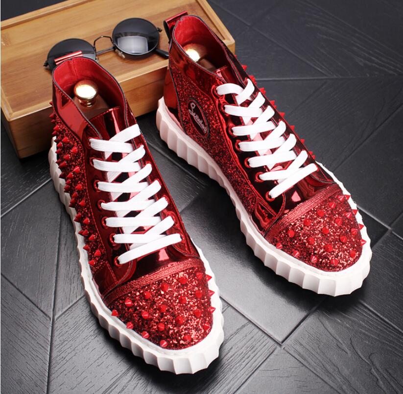 Fashion Trend high-tops rivet men casual shoes fashion gold/red thick bottom spikes punk men's shoes designer sneakers Ankle boots, Black
Fashion Trend high-tops rivet men casual shoes fashion gold/red thick bottom spikes punk men's shoes designer sneakers Ankle boots, Black