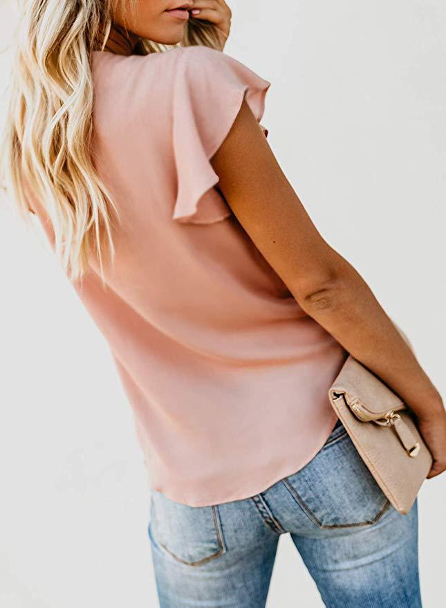 hot sale T-shirt Women's Knotted chiffon shirt Womens Casual V Neck T-shirt Ladies Long Sleeve Top Buckle Oversized T Shirt