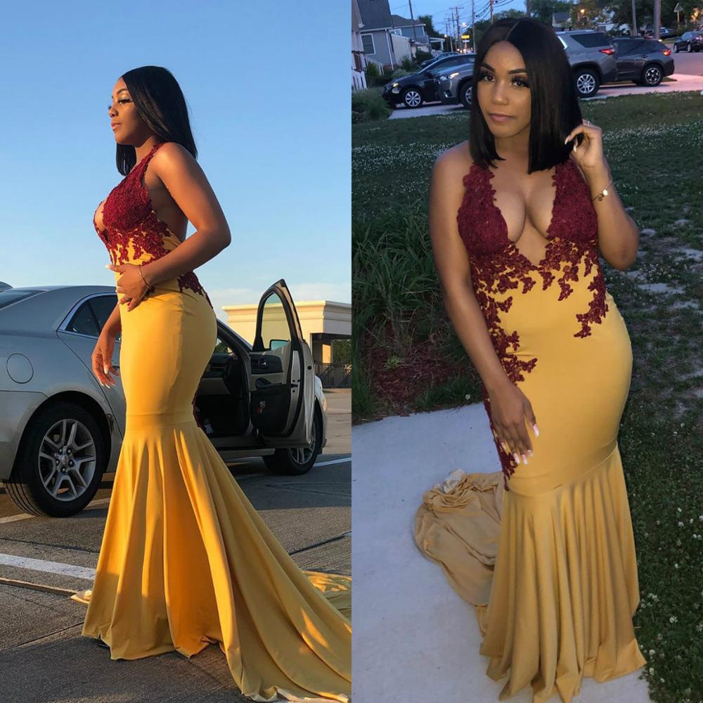 Sexy Yellow Halter Neck Mermaid Prom Dresses Plus Size 2020 Lace Applique Backless Sweep Train Formal Party Evening Gowns For Black Girls, White
Sexy Yellow Halter Neck Mermaid Prom Dresses Plus Size 2020 Lace Applique Backless Sweep Train Formal Party Evening Gowns For Black Girls, White