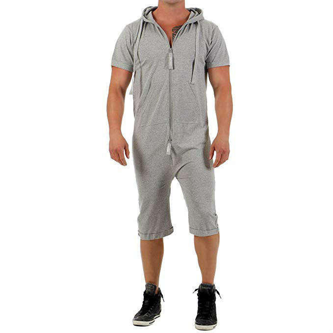 Popular men's Casual Short Sleeve shorts one piece hooded solid color zipper sportswear, Beige
Popular men's Casual Short Sleeve shorts one piece hooded solid color zipper sportswear, Beige