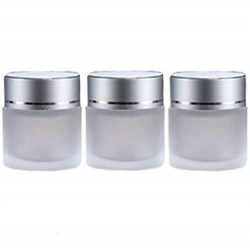 5g 10g 15g 20g 30g 50g Frosted Glass Bottles Cosmetic Jar Empty Face Cream Lip Balm Storage Container Refillable Sample Bottle with Silver Lids