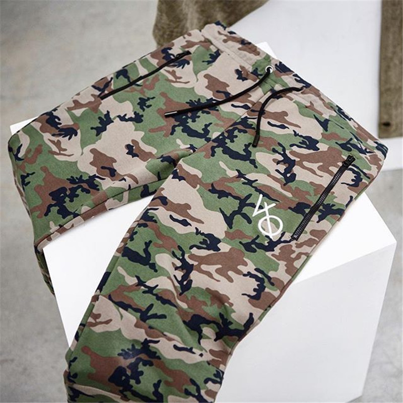 Men's cargo camoflage pant Fitness muscle Running jogging sweatpants Drawstring foot side pocket trousers trainging sportwear