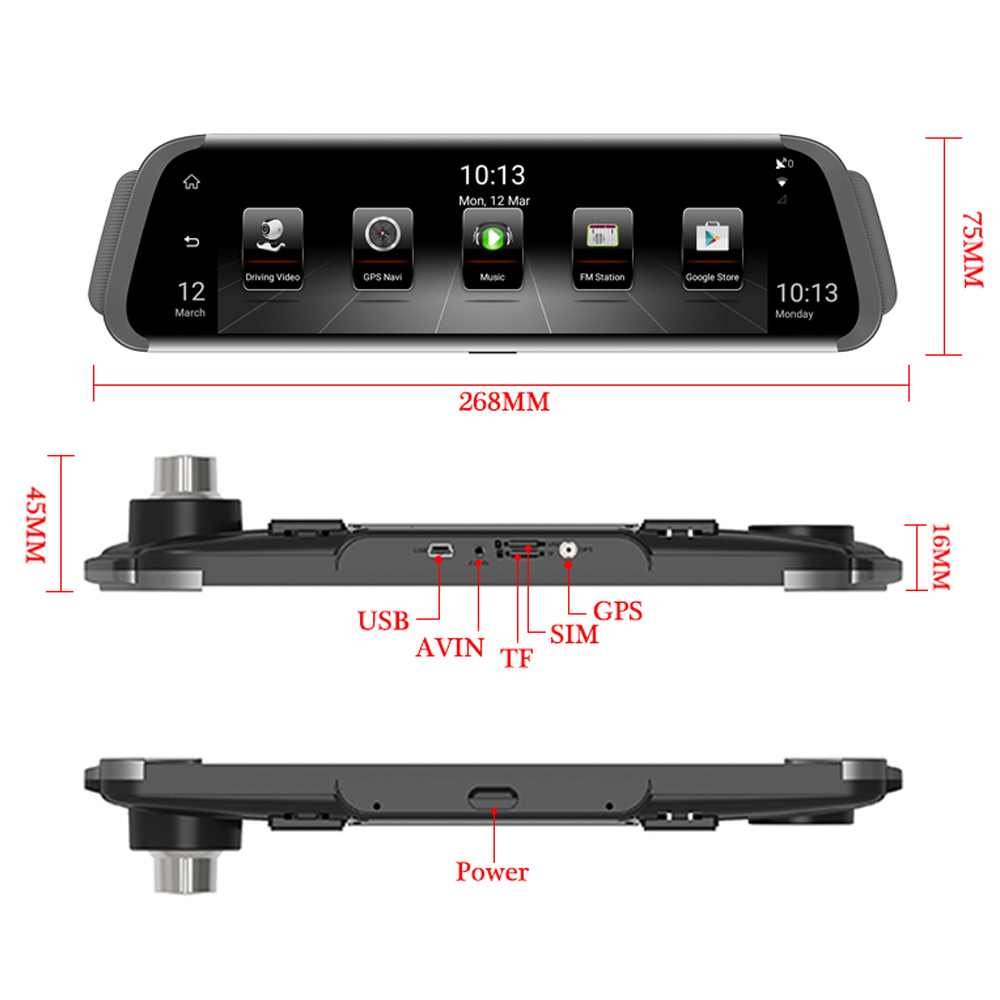 10 inch 4G Car Rear View Mirror ADAS 1080p Dual Lens Video Recorders G-sensor Rearview Mirror GPS Navigator