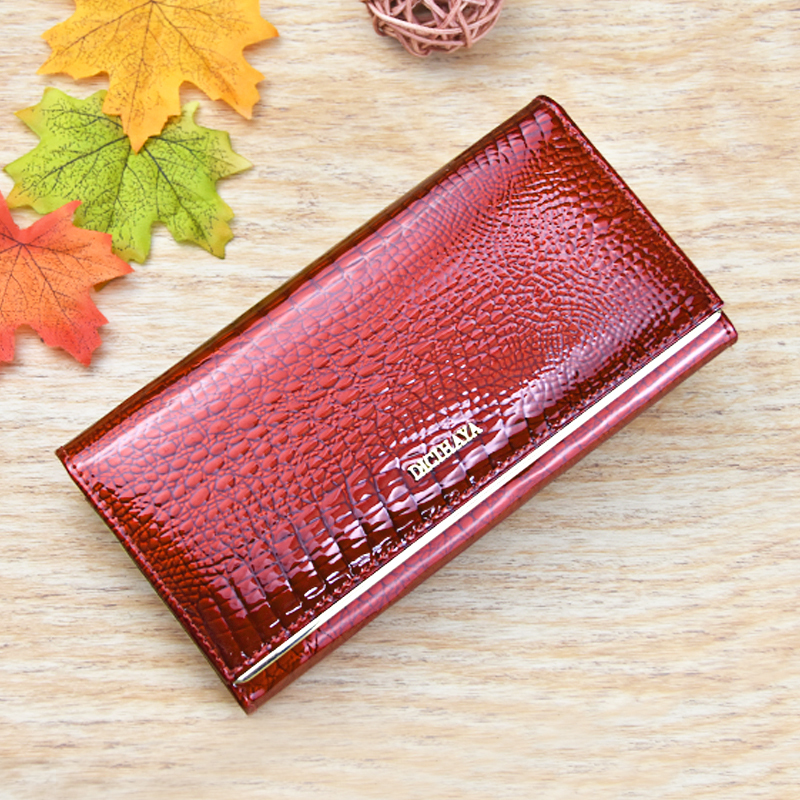 Dicihaya Genuine Leather Women Wallets Multifunction Purse Red Card Holder Long Wallet Clutch Bag Ladies Patent Leather Purse Y19052302