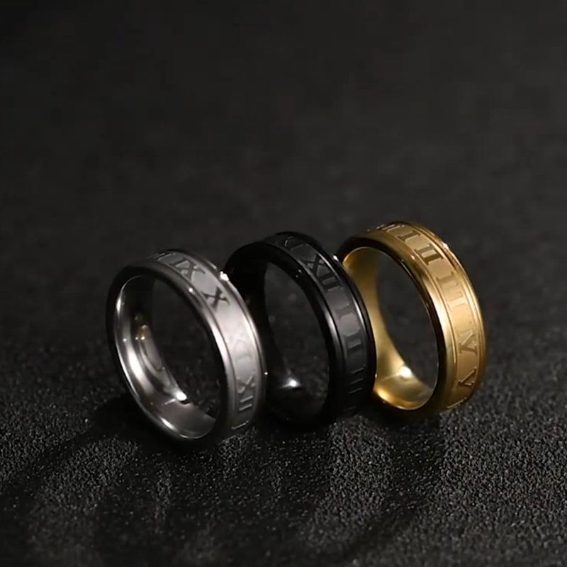 Stainless Steel Roman Numeral Ring Band Gold Black Letter Number Men Women Rings Fashion Jewelry