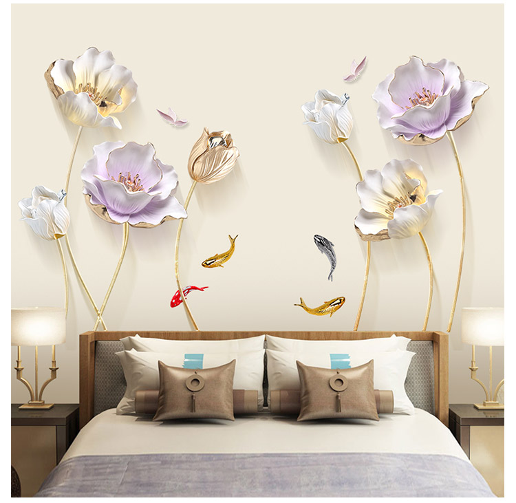 Chinese Style Flower 3D Wallpaper Wall Stickers Living Room Bedroom Bathroom Home Decor Decoration Poster Elegant