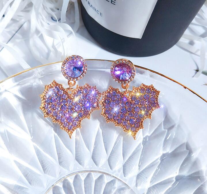 925 silver needle exaggerated fantasy romantic love purple earrings female temperament diamond earrings WL028