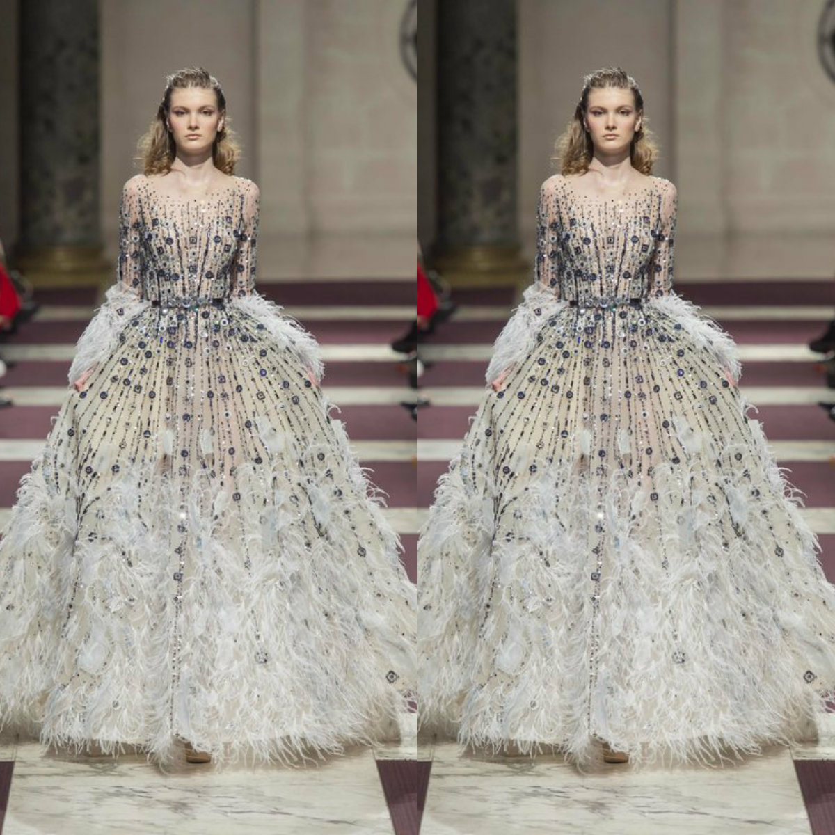 Ziad Nakad Luxury Prom Dresses 2019 Long Sleeve Lace Beaded Formal Party Feathers Evening Gowns Red Carpet Dress robes de soirée