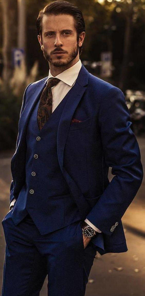 Men's Suits Navy Slim Fit Tuxedo For Groom One Button Men Suits For Wedding Male Formal Prom Cheap Wear Three Pieces (Jacket+Pants+Vest)