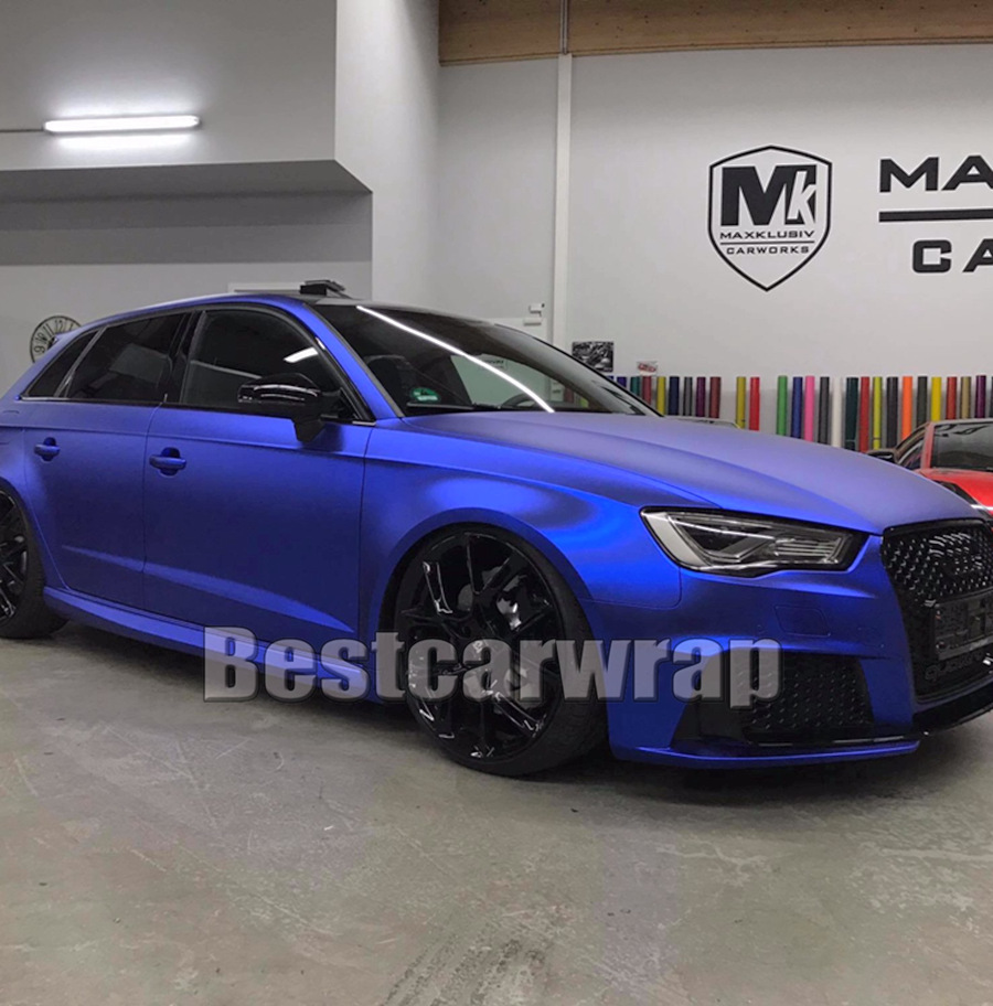 ICE Blue Satin Chrome Vinyl wrap FOR Whole Car Wrap with air Bubble Free vehicle wrap covering film With Low tack glue 3M quality 1.52x20m