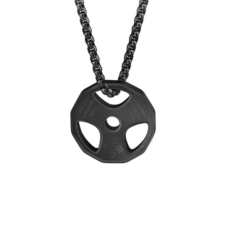 Men's Gun Black Sports Barbell Dumbbell Pendant Necklace Stainless Steel Sports Fitness Pendants Jewelry Gold/Silver/Black