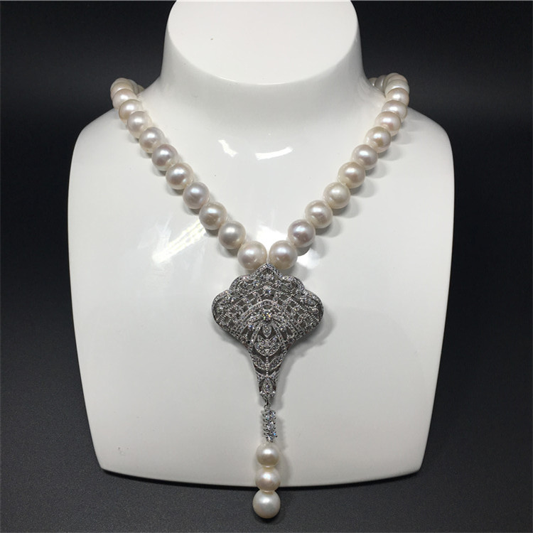 Natural 9-10mm white freshwater pearl micro inlay zircon accessories tassel necklace fashion jewelry, Silver
Natural 9-10mm white freshwater pearl micro inlay zircon accessories tassel necklace fashion jewelry, Silver