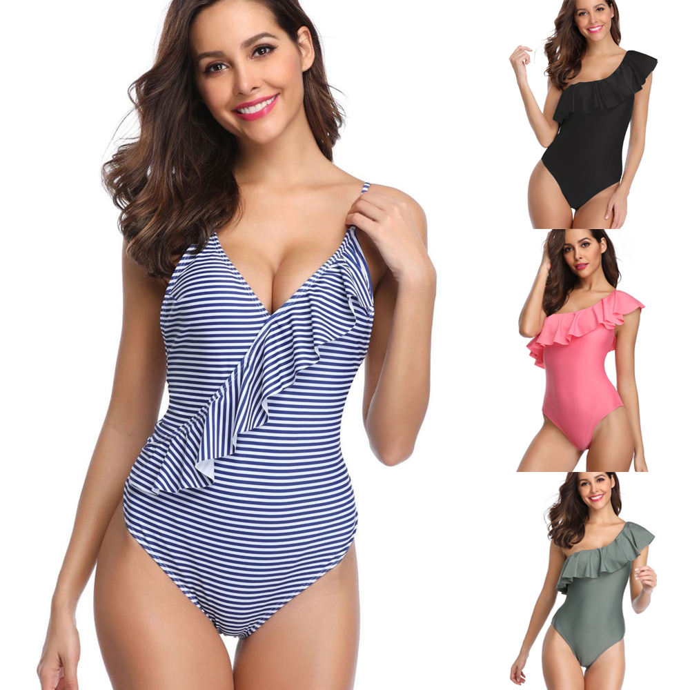 Ruffle One Piece Swimsuit Solid Swimwear Women Sexy High Cut Monokini Push Up Bathing Suits Strap Trikini Thong Beachwear Padded, Sj1922 
Ruffle One Piece Swimsuit Solid Swimwear Women Sexy High Cut Monokini Push Up Bathing Suits Strap Trikini Thong Beachwear Padded, Sj1922