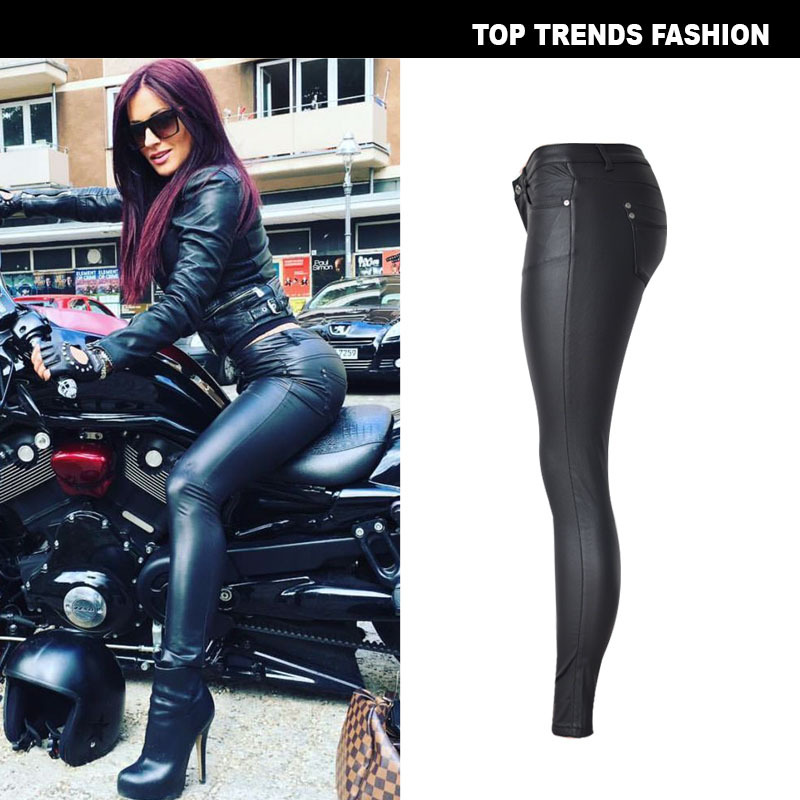 hot sale Autumn Women's Leather Pants Women Female Winter High Waisted Pants Leather Trousers Women PU Skinny Stretch Pencil Pantalons