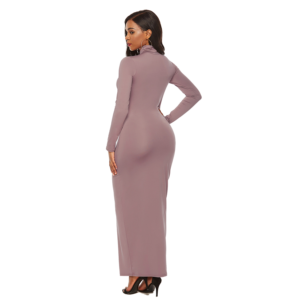 Long Bodycon Autumn Winter Casual Dresses Sheath Women Solid Color Slim Turtleneck Maxi Dress Plus Size