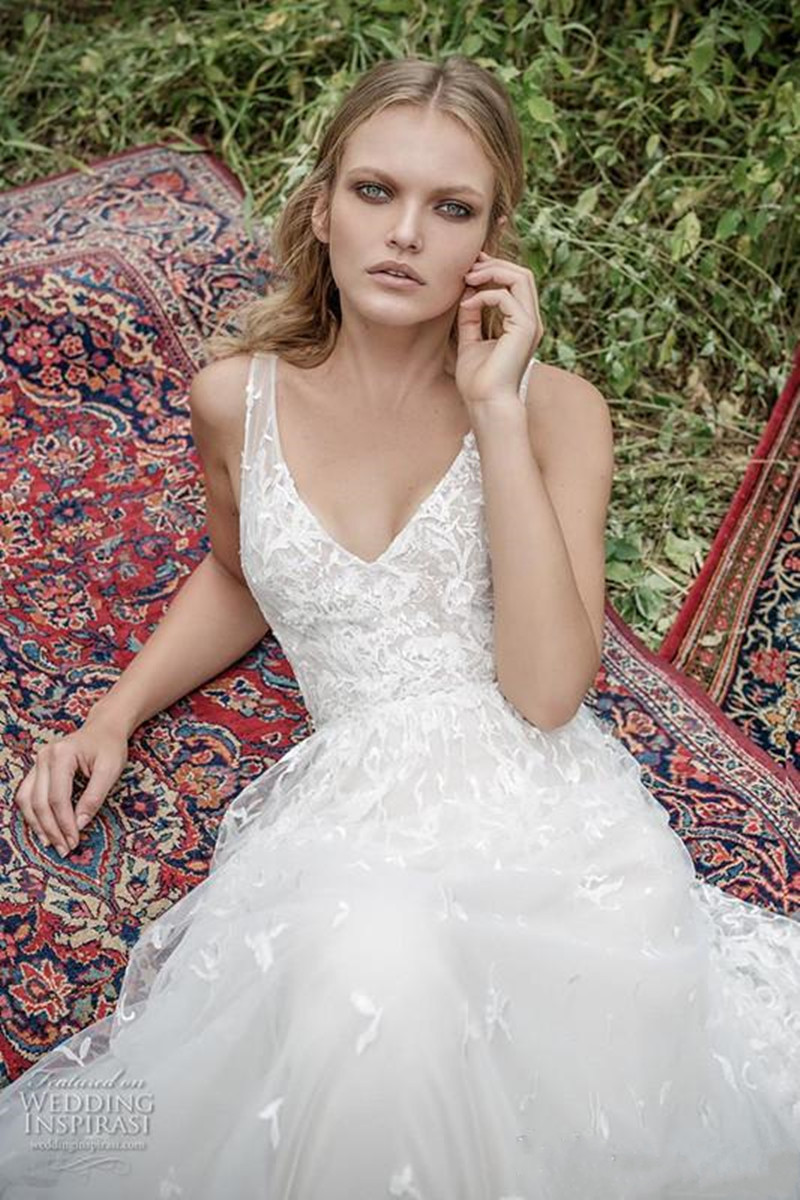 Limor Rosen 2020 Wedding Dresses V Neck Lace Appliques Bohemia Bridal Gowns Backless Sweep Train A Line Boho Beach Wedding Dress