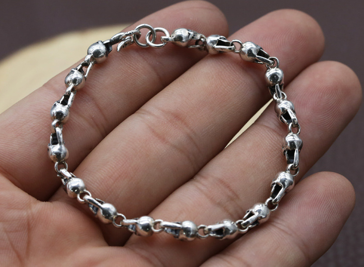 2019 new 925 sterling silver fine jewelry American brand antique silver hand-made punk designer skull head charm bracelets