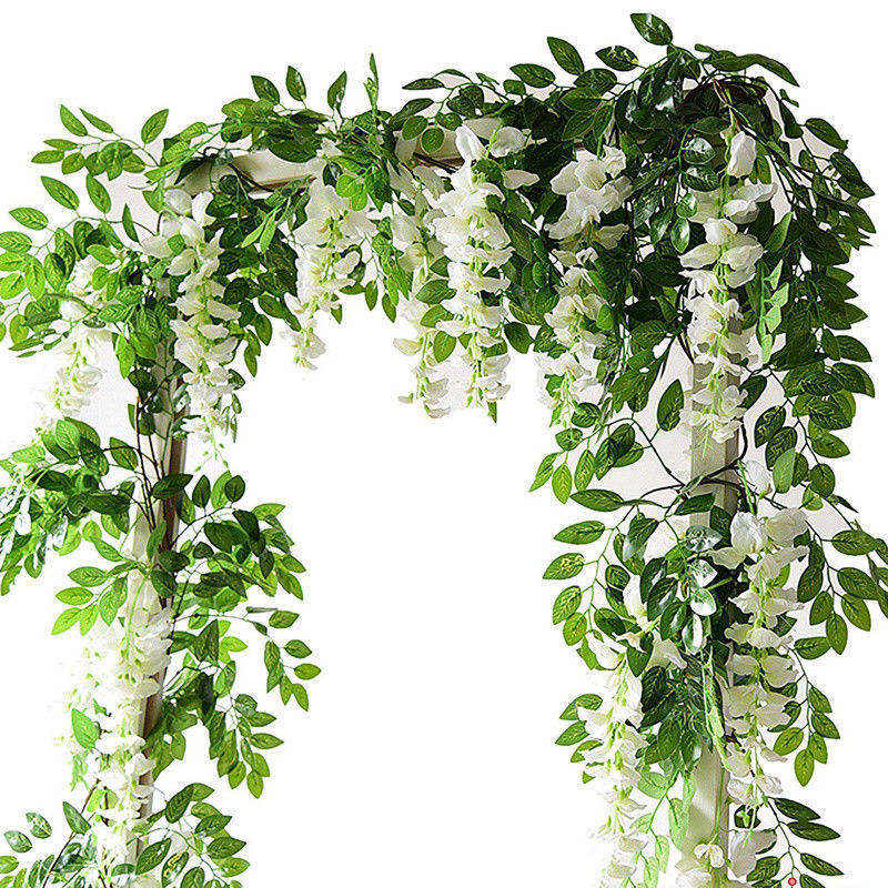 Flower String Artificial Wisteria Vine Garland Plants Foliage Outdoor Home Trailing Flower Fake Hanging Wall Decor 7ft 2m