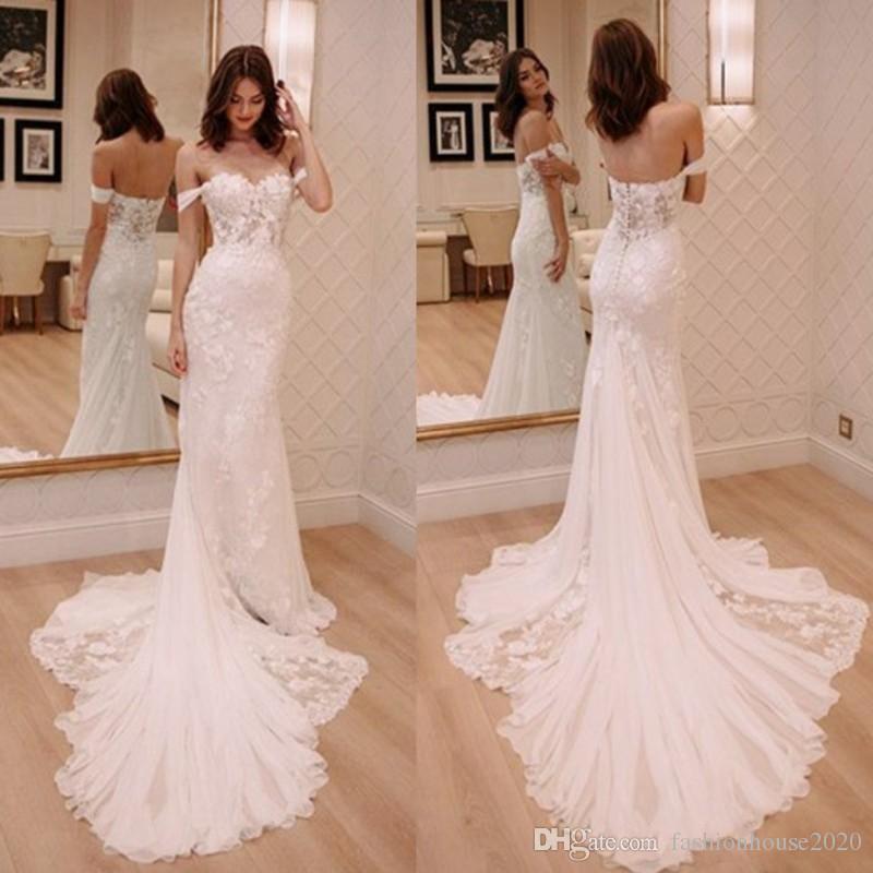 Mermaid New Design Wedding Dresses Off Shoulder Lace Appliques Illusion Open Back Sweep Train Custom Formal Bridal Gowns Robes De Mariee