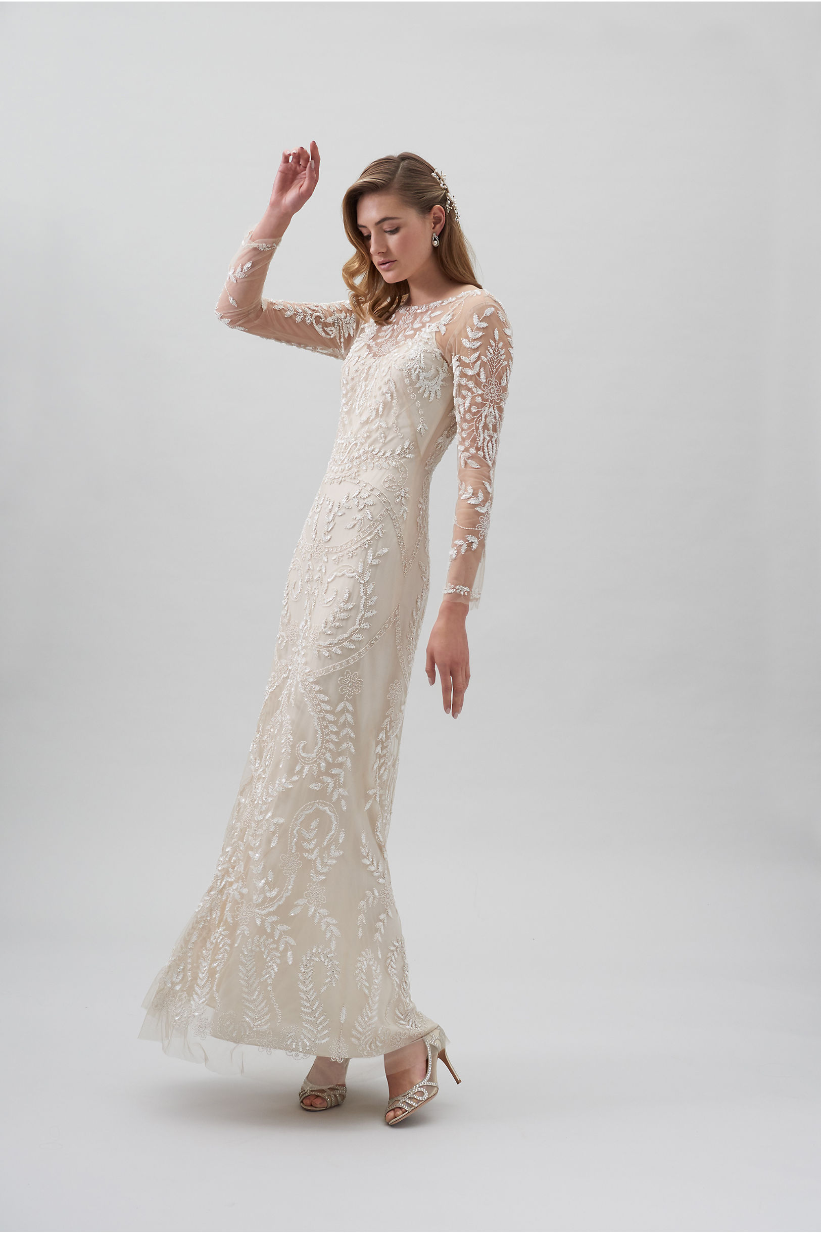 2019 Bhldn Mermaid Wedding Dresses Jewel Neck Ankle Length Lace Appliqued Bead Long Sleeves Wedding Dress Custom Elegant Bridal Gowns Garden
