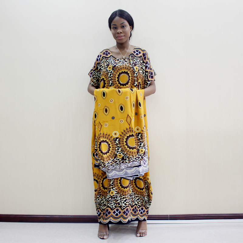 Bohemian Traditional Print Loose African Dress Autumn Fashion Women' Dress with Scarf, Yellow
Bohemian Traditional Print Loose African Dress Autumn Fashion Women' Dress with Scarf, Yellow