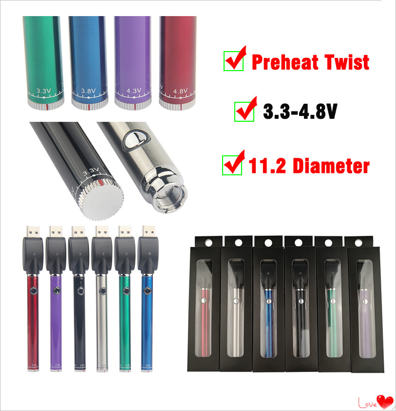 11.2mm Evod Twist 3.3-4.8V Slim Pen Ego C Twist Preheat VV Variable Voltage Ecigs 380mAh Battery with USB Charger
11.2mm Evod Twist 3.3-4.8V Slim Pen Ego C Twist Preheat VV Variable Voltage Ecigs 380mAh Battery with USB Charger
