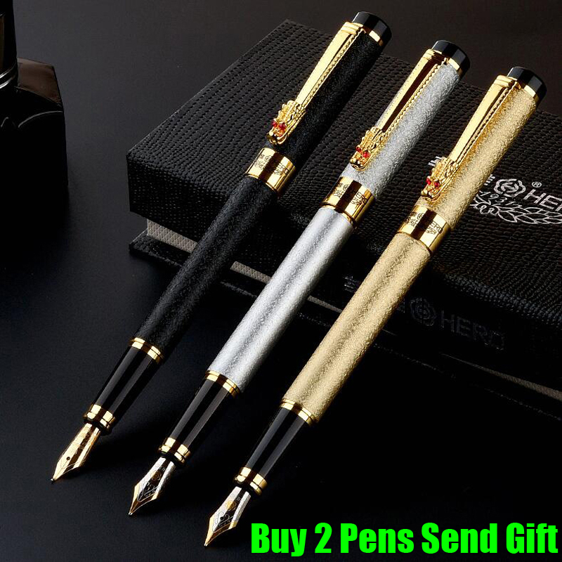 

Hot Selling Brand Hero 6006 Metal Ink Fountain Pen Dragon Crystal Business Gift Writing Pen Buy 2 Pens Send Gift, Red