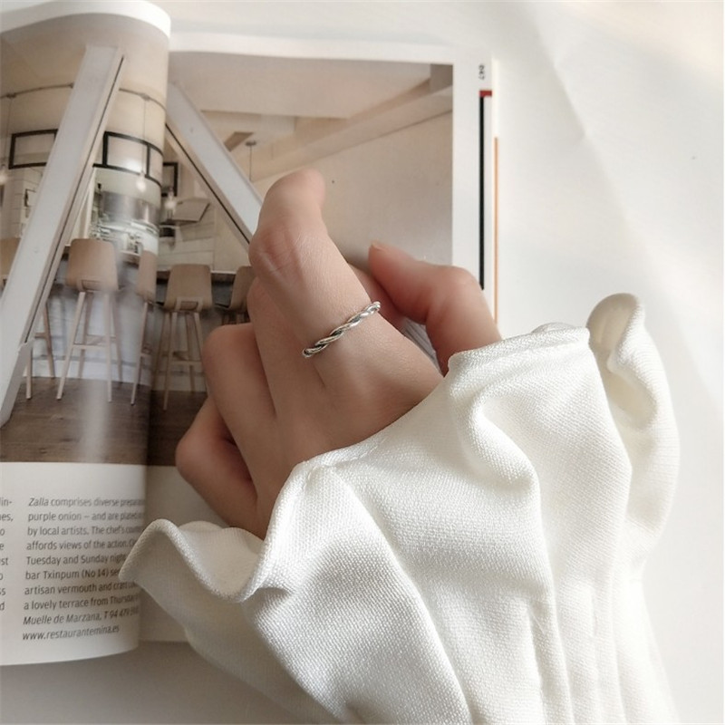 Authetic 925 Sterling Silver Twist Woven Rings For Girls Students Vintage Silver Open Size Finger Ring Lovers Gifts