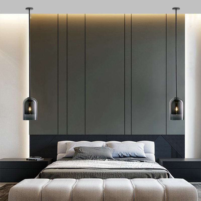 Smoke grey Amber Glass Dining room Chandeliers Lighting Bedroom Bedside Pendant Lamp Loft Hanging lamp E14 110V/220V Suspension