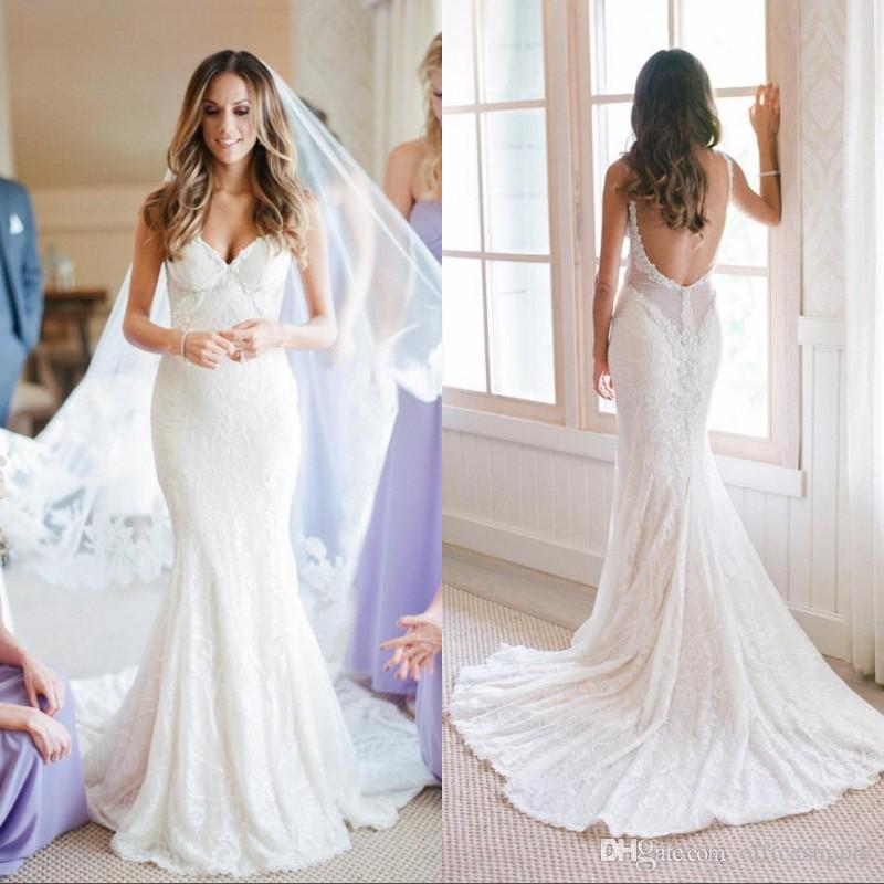 Sexy Mermaid Newest Wedding Dress Sweetheart Neck Spaghetti Strap Sleeveless Backless Lace Appliques Bridal Gowns Vestidos De Novia