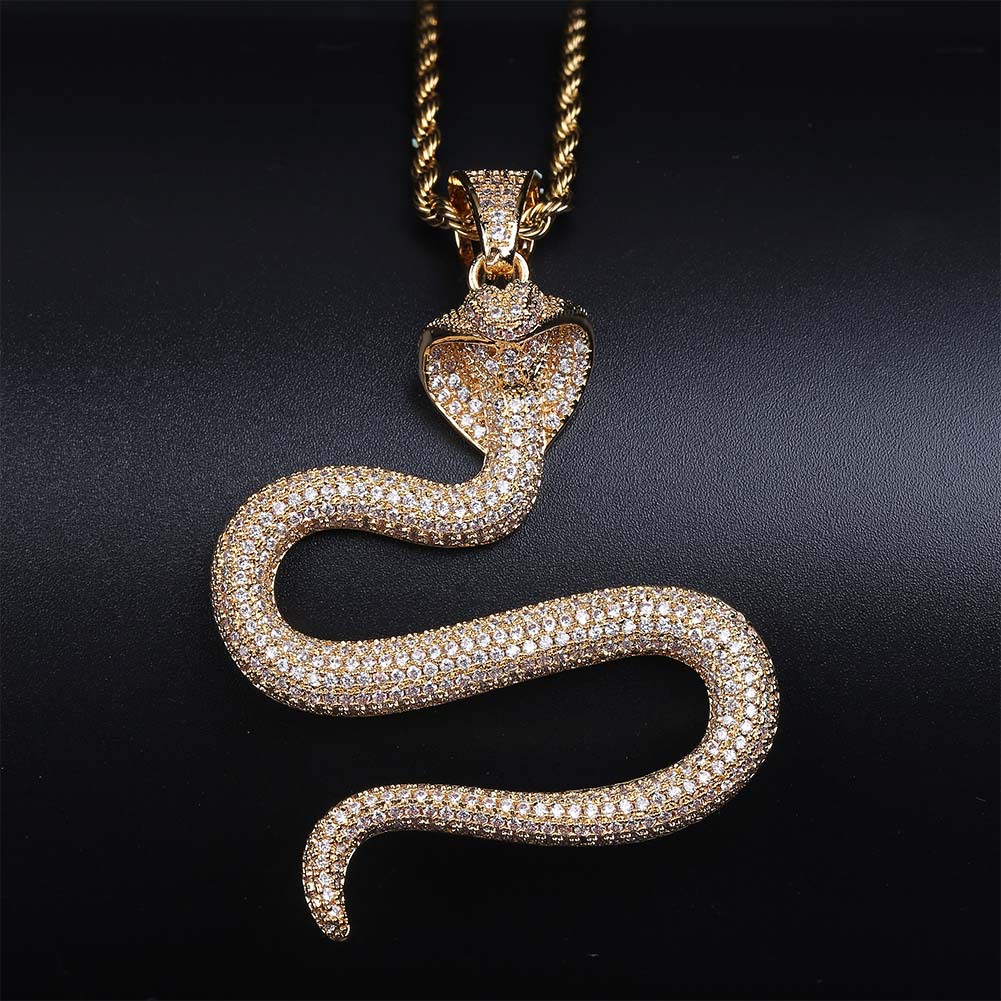 Cool Men Hip Hop Cobra Snake Pendant Necklace Platinum Plated Solid Full Zircon Mens Jewelry
