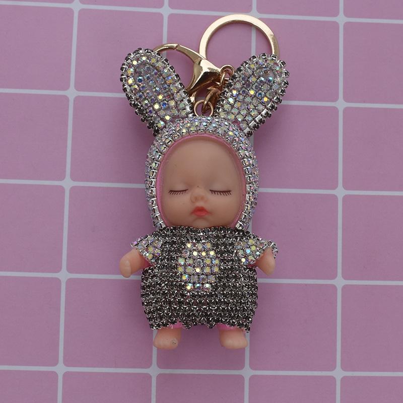 Sleeping Baby Doll Keychain Rhinestone Key Chain Car Keyring Women Key Holder Bag Pendant Charm Accessories