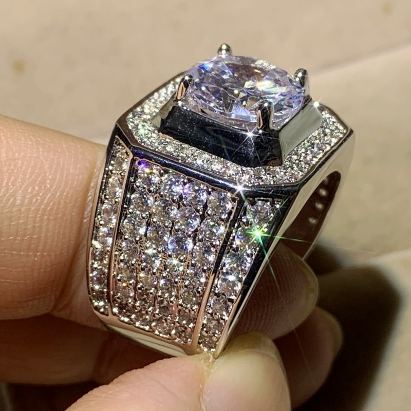 6 Style Luxury Male Jewelry 925 Stelring Silver Pave White Sapphire CZ Diamond Gemstones Wide Wedding Engagement Band Ring For Men Gift