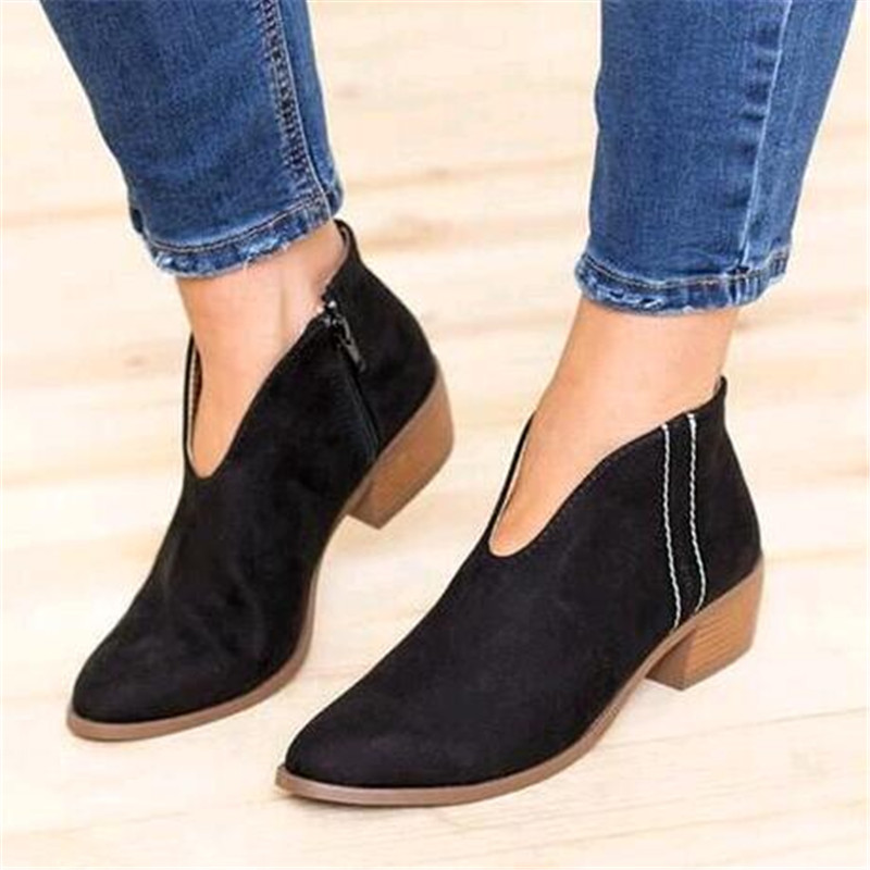 Hot Sale-Women Shoes 2019 Leopard Print Sexy Pointed Toe Ankle Boots Slip on Deep V High Heel Lady Party Dress Shoes