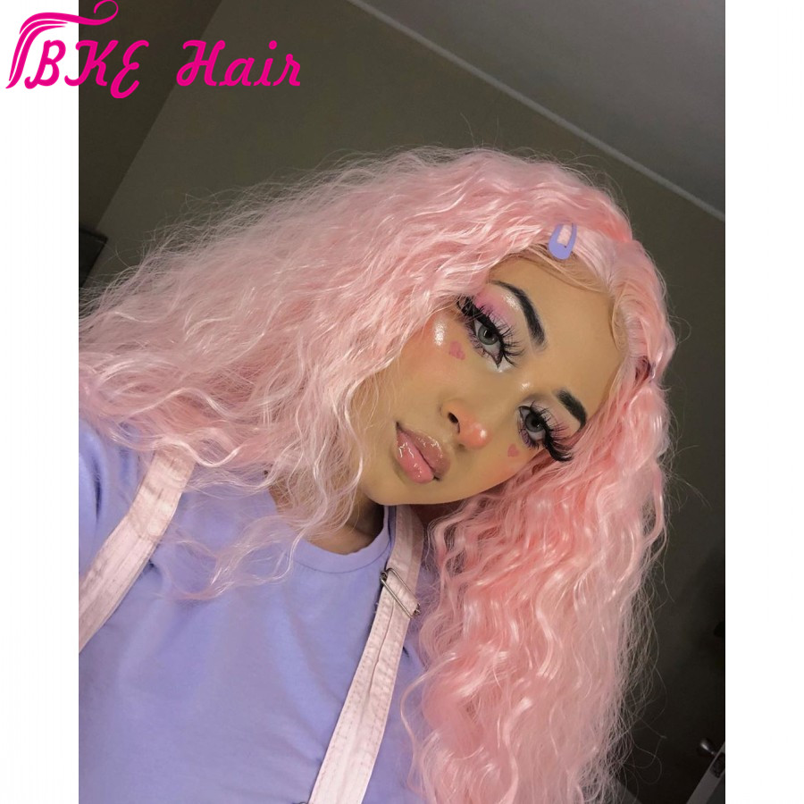 Long Curly Wigs Lace Front Wig Synthetic parrucca natural Pink Heavy Density Glueless Lace Wigs for Women Daily Wear