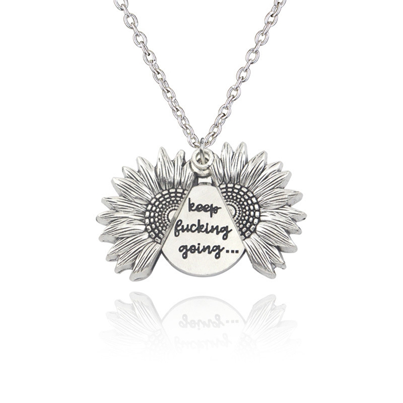 qimoshi Sunflower multilayer can open lettering necklace love round flower pendant woman fashion jewelry single product 12pcs