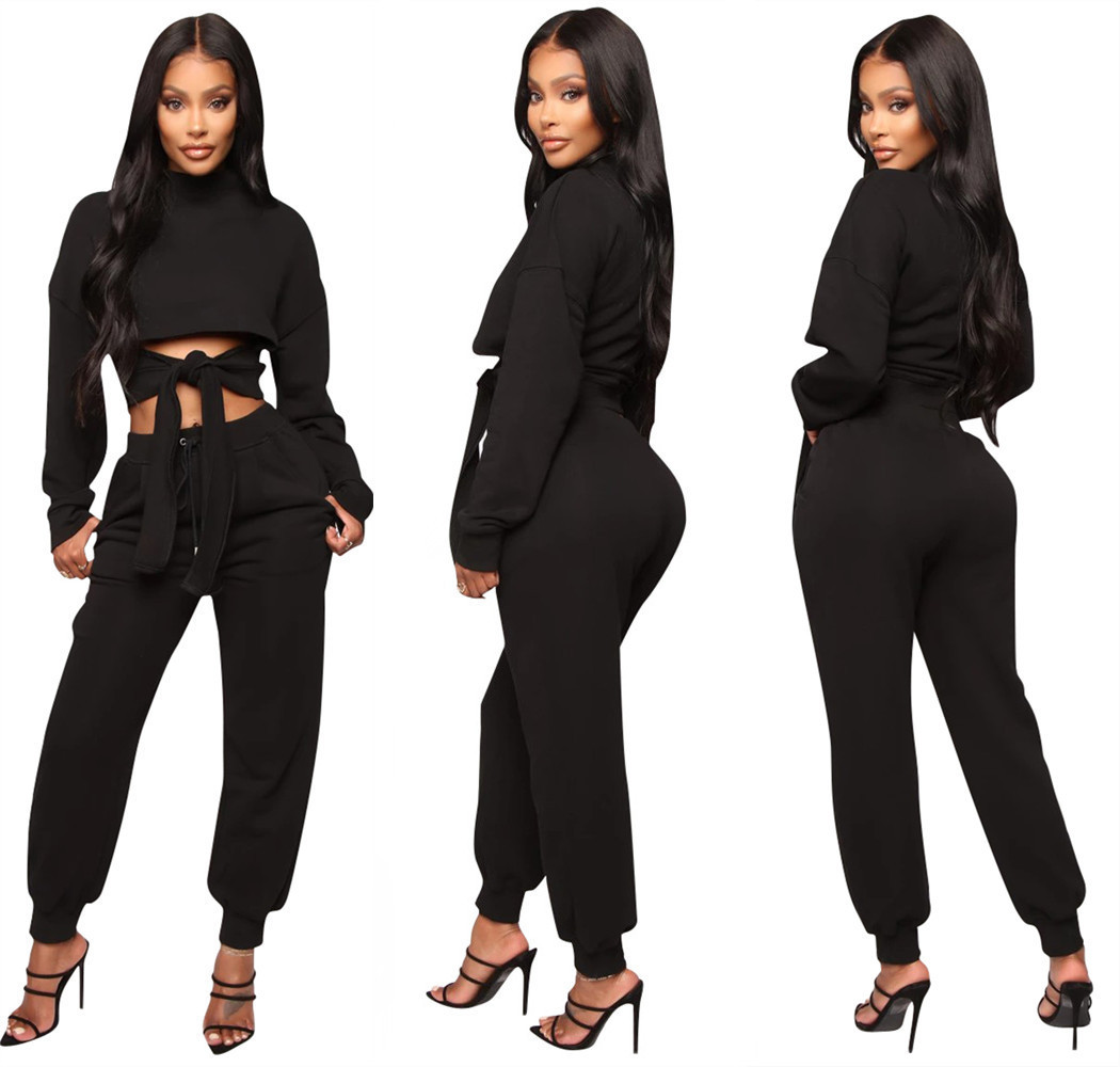 ZOOEFFBB Sexy Two Piece Set Women Spring Fall Clother Bandage Crop Top and Pant Sweat Suits 2 Piece Club Outfits Matching Sets