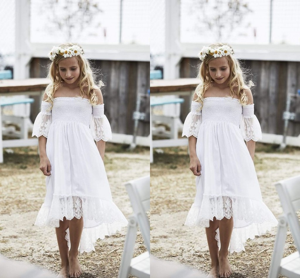 Fashion Boho High Low White Flower Girls Dresses For Wedding Off the shoulder with Juliet Sleeves Lace Ruched First Communion Dress New, Green
Fashion Boho High Low White Flower Girls Dresses For Wedding Off the shoulder with Juliet Sleeves Lace Ruched First Communion Dress New, Green