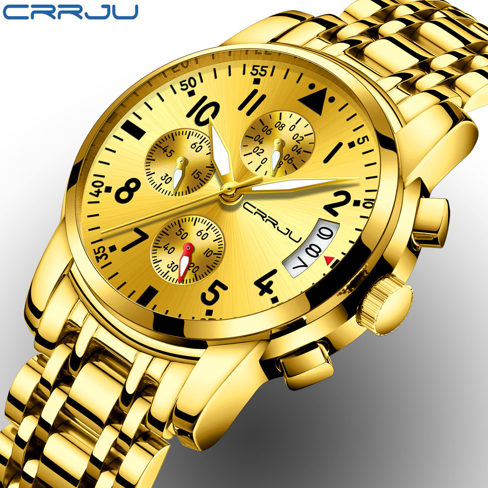 CRRJU Relogio Masculino Mens Watches Top Brand Luxury golden Steel Quartz Watch Men Casual Sport Chronograph Wristwatch, Slivery;brown
CRRJU Relogio Masculino Mens Watches Top Brand Luxury golden Steel Quartz Watch Men Casual Sport Chronograph Wristwatch, Slivery;brown