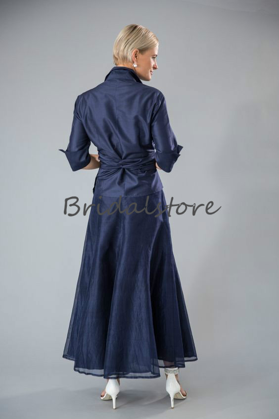 Fake Two Pieces Long Mother Of Bride Dresses For Beach Wedding With 1/2 Sleeves Formal Evening Skirt Outfit Navy Blue Plus Dresses