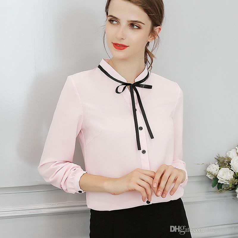 2020 New Spring Autumn Tops Office Ladies Blouse Fashion Long Sleeve Bow Slim White Shirt Female Cute Work Blouses