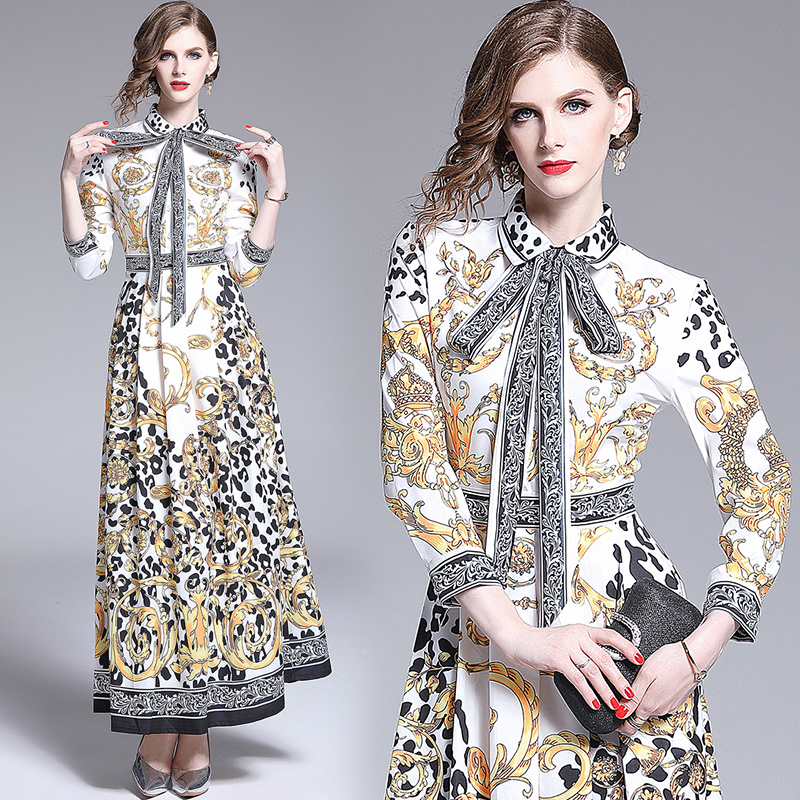 Luxury Fashion Women's Vintage Barocco Printed Dress Elegant Ribbon Tie Collar Office Lady Sexy Slim Stunning Runway Party Evening Dresses, Gold
Luxury Fashion Women's Vintage Barocco Printed Dress Elegant Ribbon Tie Collar Office Lady Sexy Slim Stunning Runway Party Evening Dresses, Gold