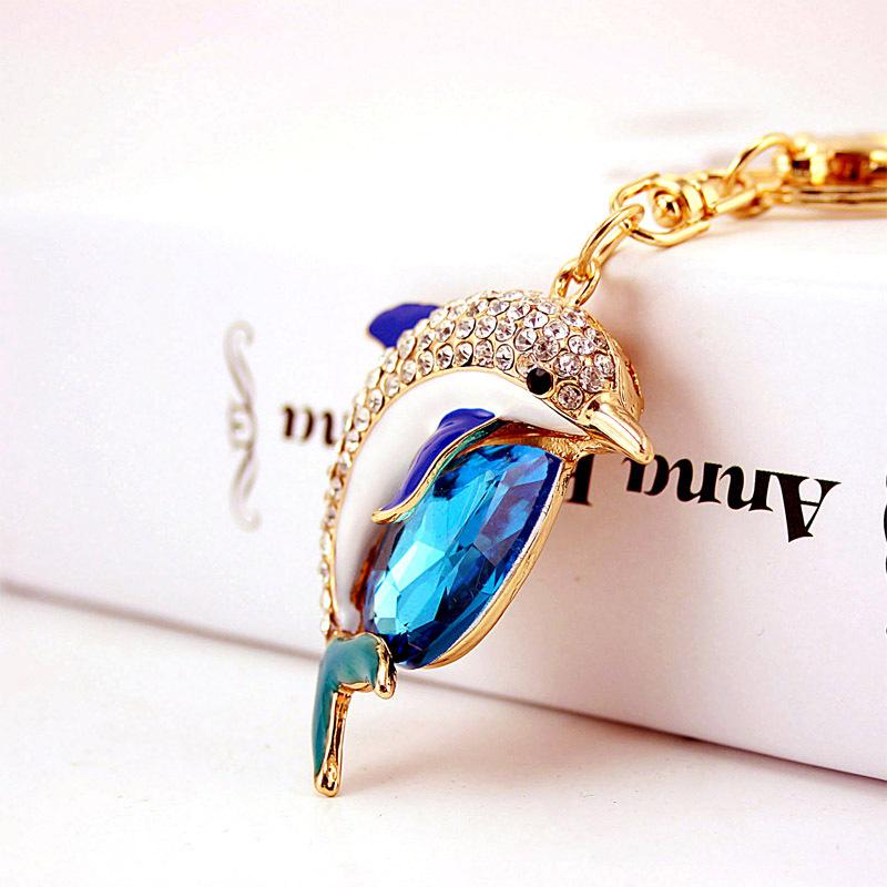 Dolphin Key Chain Colorful Drip Oil Rhinestone Animal Keychain Pendant Car Accessories Gold Tone Lobster Clasp Keys Ring Holder 3pcs