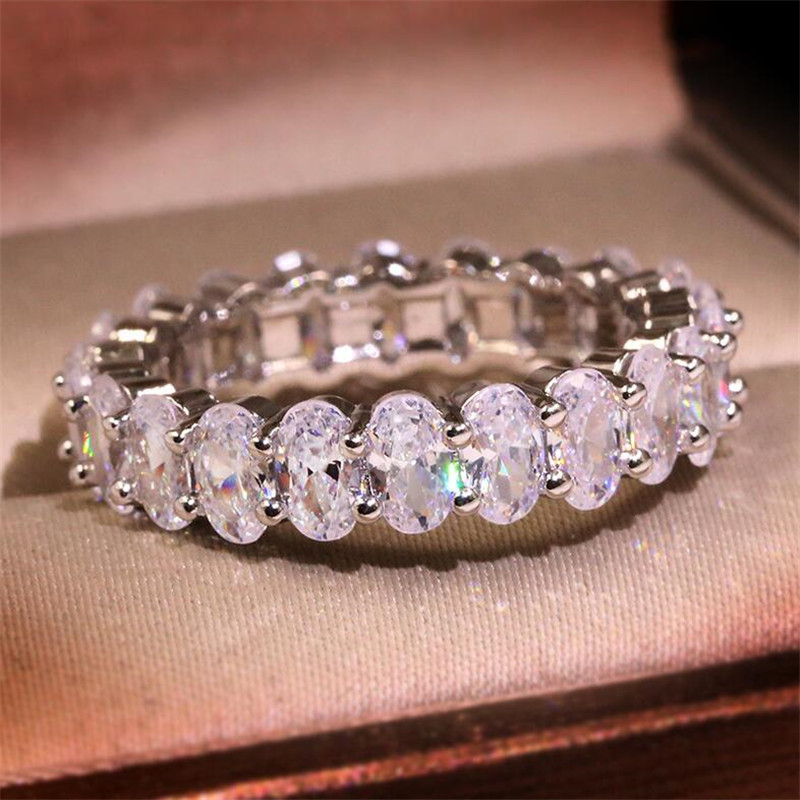 Three Color Hot Sale Luxury Jewelry 925 Sterling Silver&Rose Gold Fill Oval Cut White Topaz CZ Diamond Gemstones Engagement Women Band Ring