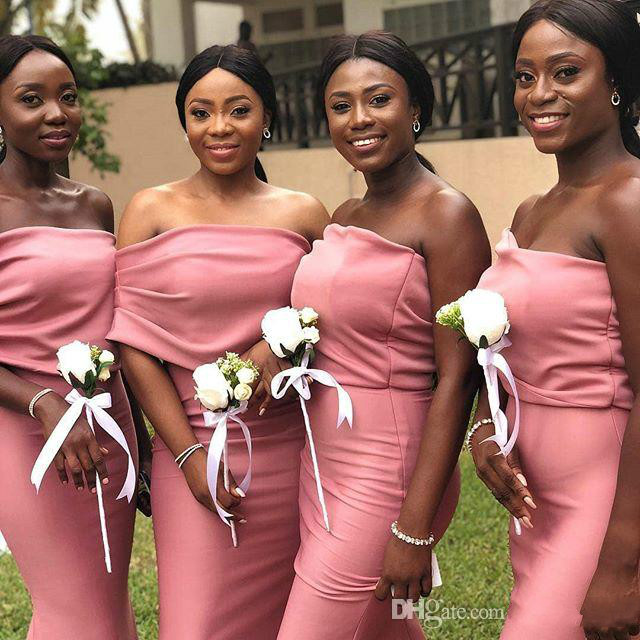 Coral Strapless Mermaid bridesmaid dresses maxi Spandex Floor Length South Africa Style Long Maid Of Honor Boho Prom Party Gown Cheap 2019