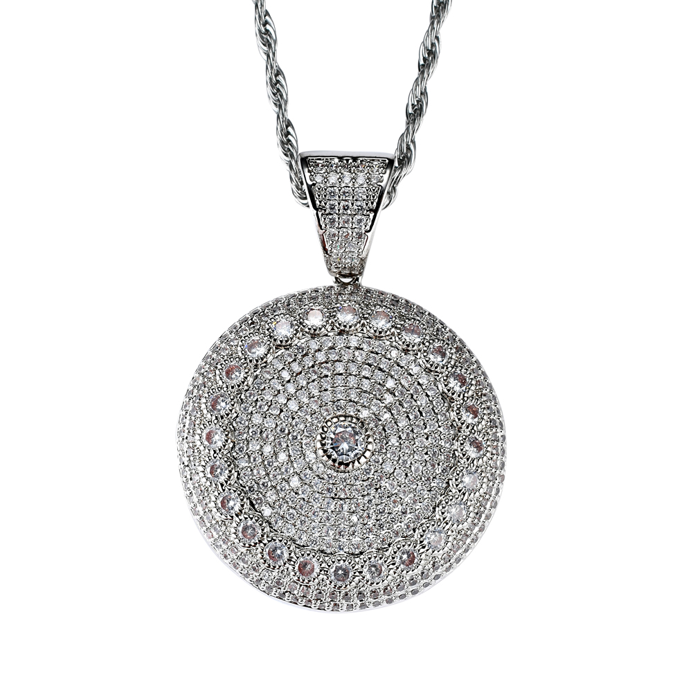 Wholesale- Hip Hop Disc Pendant Copper Micro pave with CZ stones Necklace Jewelry for men CN015